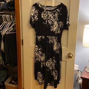 Black floral empire waist dress with pockets
